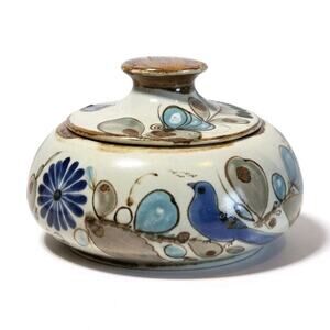 Ken Edwards Signed El Palomar Bowl w/Lid Hand Painted Mexican Pottery 7"x4½" EUC